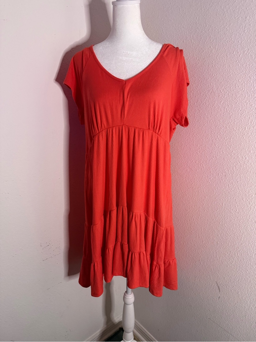 No Boundaries Ribbed Tiered Babydoll Mini Dress Orange Red XXL 20